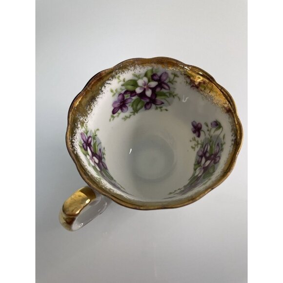 Old Gold Japan Handpainted Gold Edge Purple Floral Teacup & Saucer Made in Japan - Picture 8 of 12